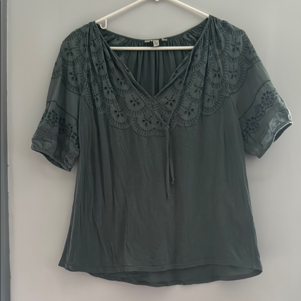 Lucky Brand Green Relaxed Lace Blouse